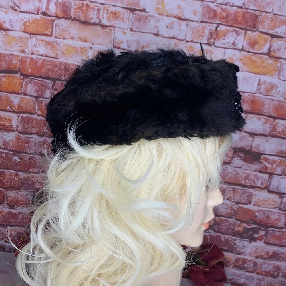 Vintage 50s Two Tone Mink Pillbox Hat - Picture 5 of 10